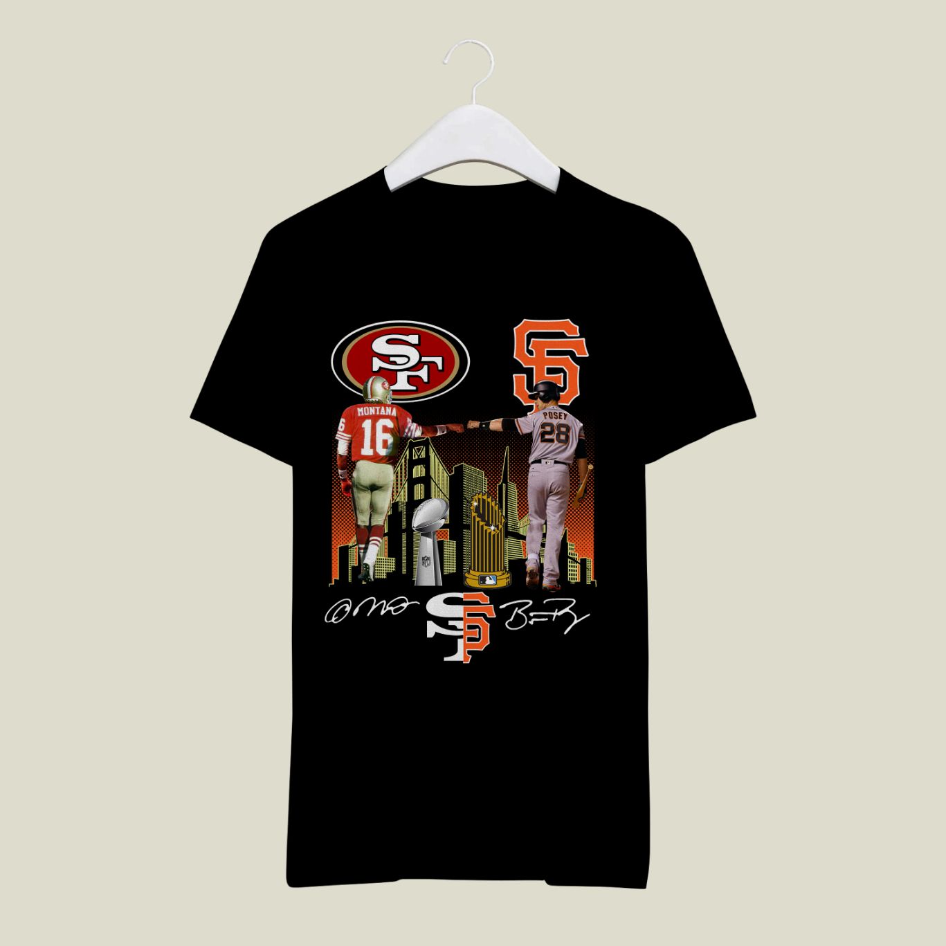 San Francisco 49ers And San Francisco Giants Montana Vs Posey Signatures T Shirt San Francisco 49ers And San Francisco Giants Montana Vs Posey Signatures T Shirt