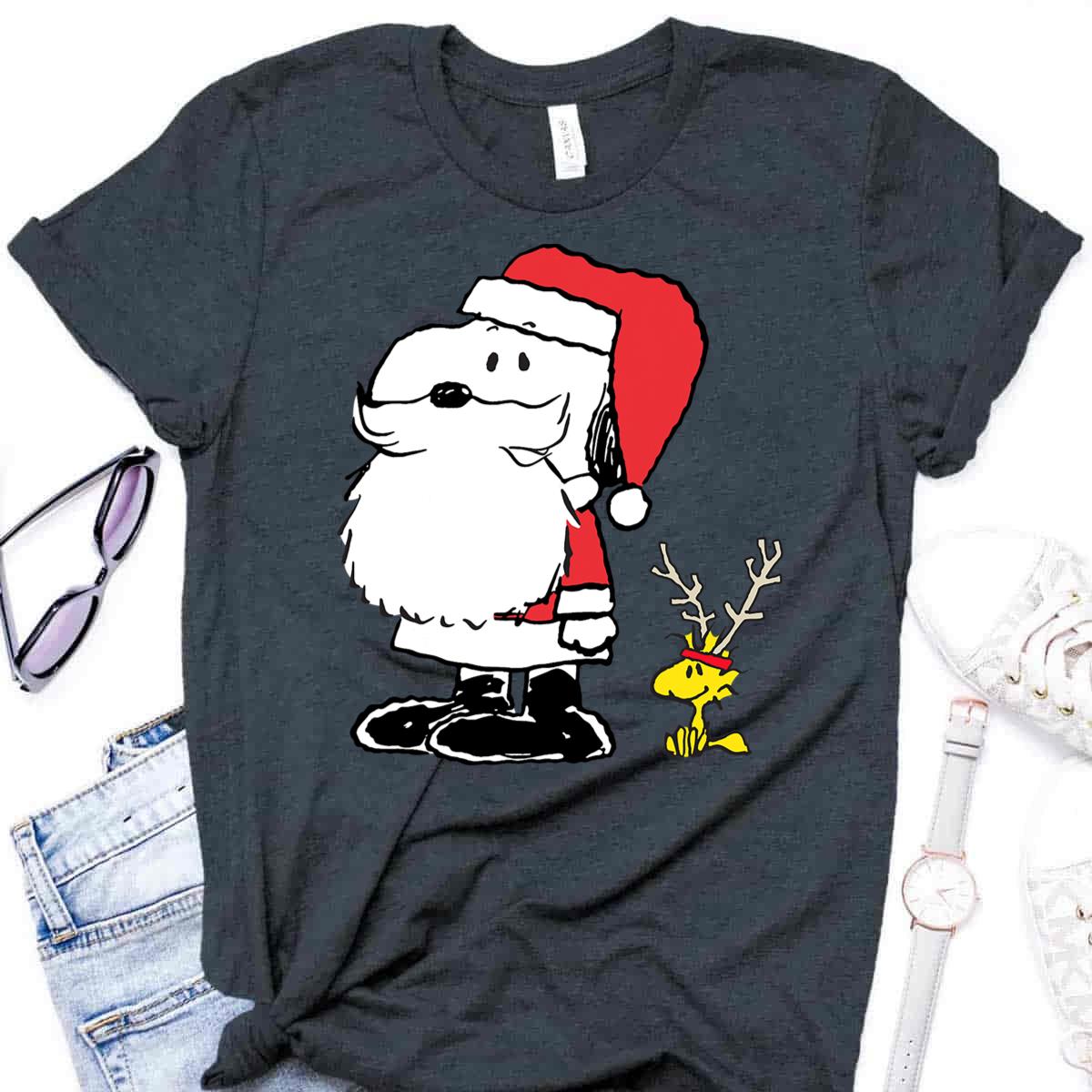 Snoopy Woodstock Antlers Santa Peanuts Holiday T-Shirt Snoopy Woodstock Antlers Santa Peanuts Holiday T-Shirt