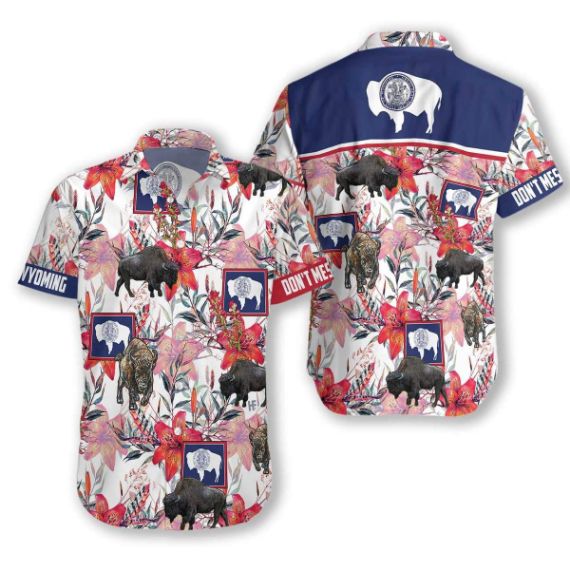 Wyoming Bison And Indian Paintbrush Hawaii Aloha Shirt Wyoming Bison And Indian Paintbrush Hawaii Aloha Shirt