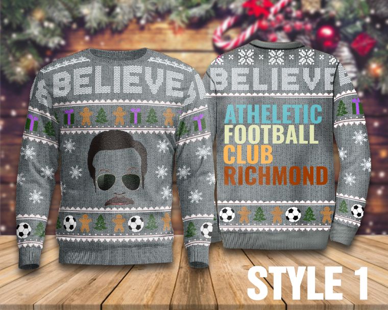 Atheletic Football Club Richmond Sweater, Ted Lasso Believe Sweater Atheletic Football Club Richmond Sweater, Ted Lasso Believe Sweater