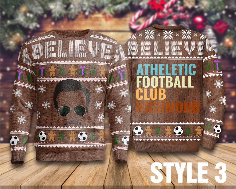 Atheletic Football Club Richmond Sweater, Ted Lasso Believe Sweater Atheletic Football Club Richmond Sweater, Ted Lasso Believe Sweater