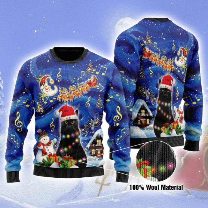 Black Cat Christmas All Over Printed Sweater Black Cat Christmas All Over Printed Sweater