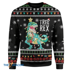 Black Tree T-Rex Ugly Christmas Sweater