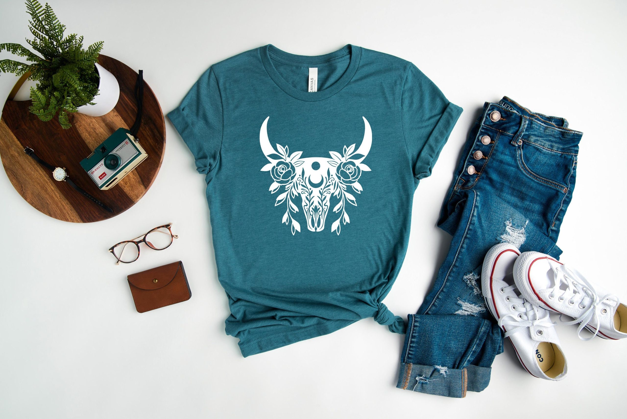 Boho Cow Skull Roses Unisex T-Shirt Boho Cow Skull Roses Unisex T-Shirt