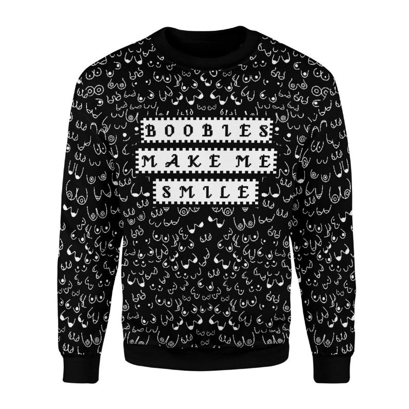 Boobies Make Me Smile All Over Printed Sweater Boobies Make Me Smile All Over Printed Sweater