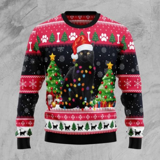 Cat Light Sweater Black Cat Paw