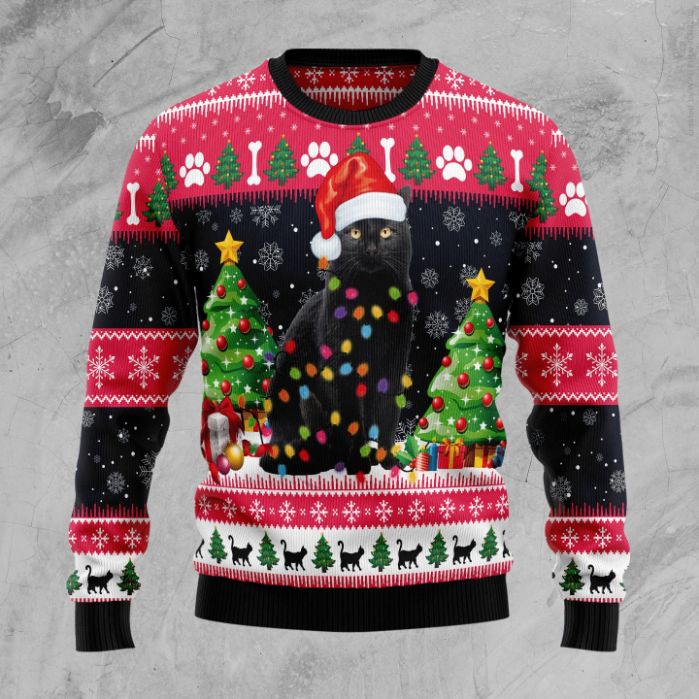 Cat Light Sweater Black Cat Paw Cat Light Sweater Black Cat Paw