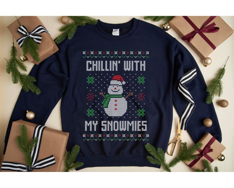 Chillin With My Snowmies Ugly Christmas Sweatshirt Chillin With My Snowmies Ugly Christmas Sweatshirt