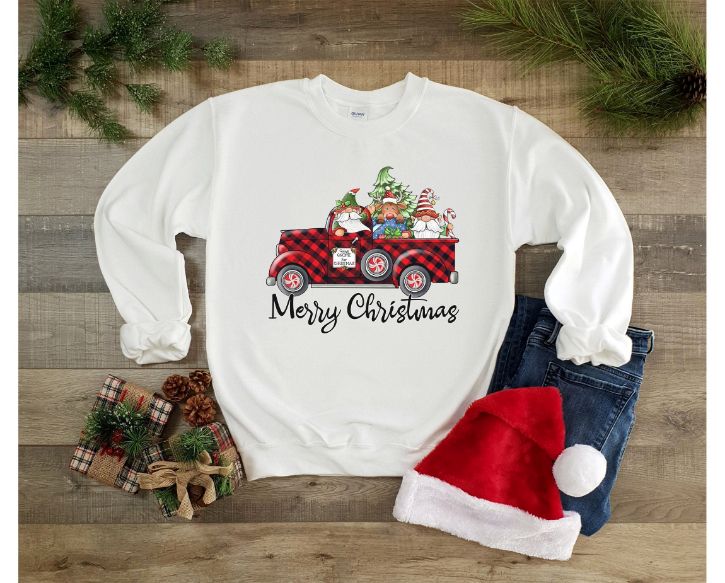 Christmas Gnomes In Truck Plaid Design Sweatshirt Christmas Gnomes In Truck Plaid Design Sweatshirt