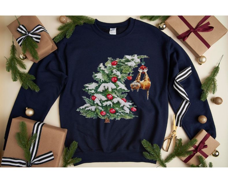 Christmas Tree Cat Hanging Sweatshirt Christmas Tree Cat Hanging Sweatshirt