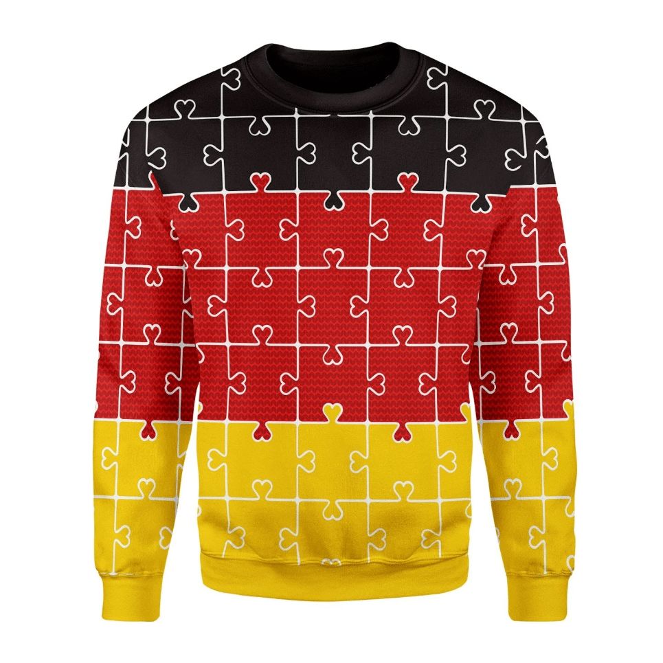 German Autism Jigsaw Piece Puzzle 3D Sweater German Autism Jigsaw Piece Puzzle 3D Sweater