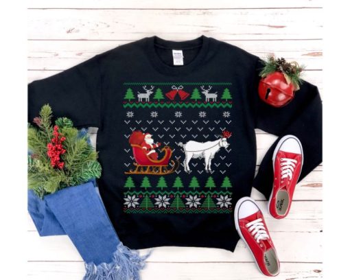 Goat Pulling Santa’s Sleigh Christmas Sweatshirt