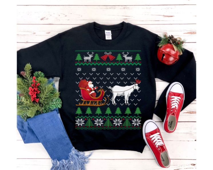 Goat Pulling Santa's Sleigh Christmas Sweatshirt Goat Pulling Santa's Sleigh Christmas Sweatshirt