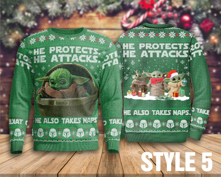 He Protects He Attacks He Also Takes Naps Sweater , Baby Yoda Sweater He Protects He Attacks He Also Takes Naps Sweater , Baby Yoda Sweater