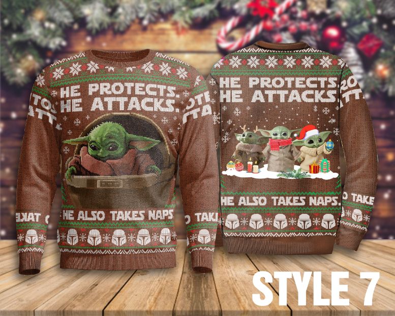 He Protects He Attacks He Also Takes Naps Sweater , Baby Yoda Sweater He Protects He Attacks He Also Takes Naps Sweater , Baby Yoda Sweater