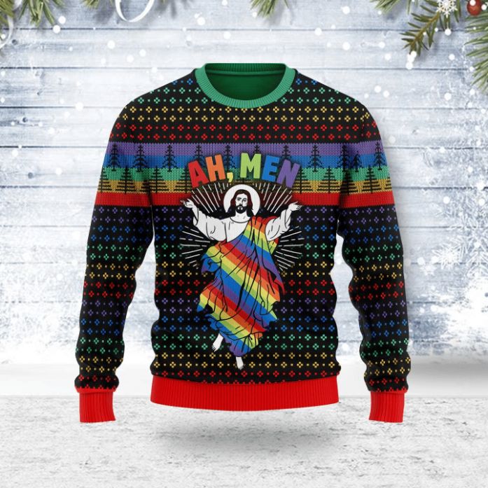 Jesus Ah Men LGBTQ+ Ugly Sweater Jesus Ah Men LGBTQ+ Ugly Sweater