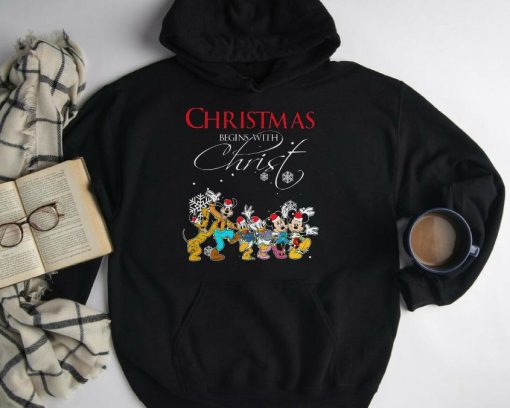 Mickey Friends Christmas Begins With Christ Unisex Hoodie
