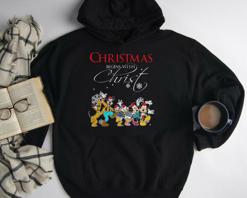 Mickey Friends Christmas Begins With Christ Unisex Hoodie Mickey Friends Christmas Begins With Christ Unisex Hoodie