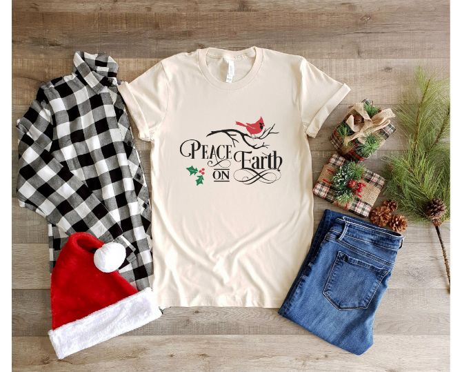 Peace On Earth Cardinal Christmas T-Shirt Peace On Earth Cardinal Christmas T-Shirt