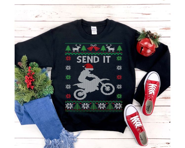 Send It Motocross Ugly Christmas Sweatshirt Send It Motocross Ugly Christmas Sweatshirt