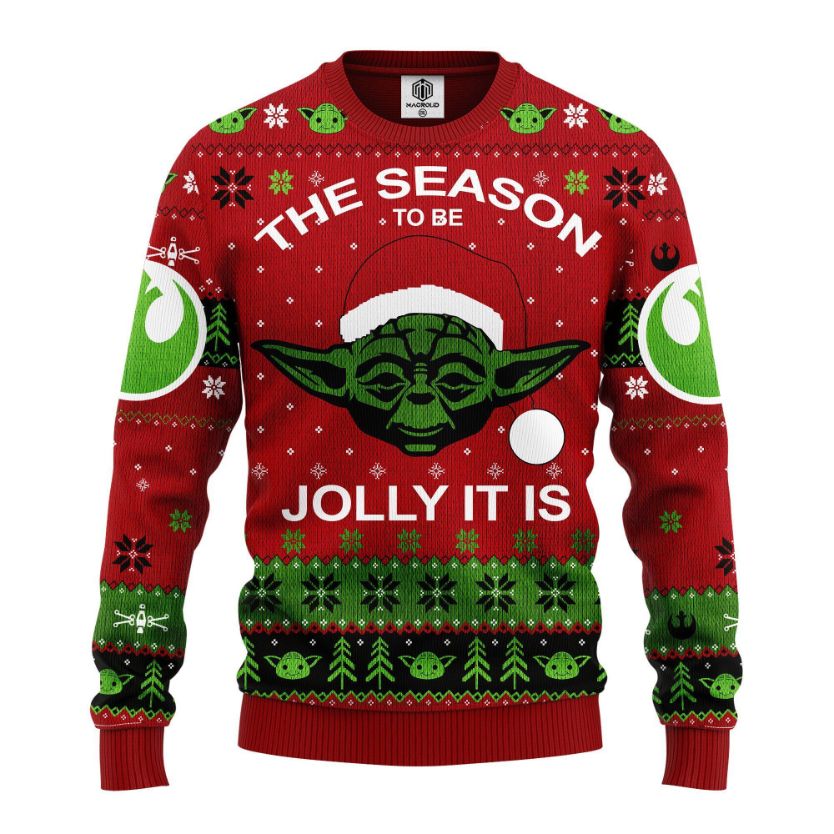 The Season Jolly It Is Xmas Yoda Christmas Sweater The Season Jolly It Is Xmas Yoda Christmas Sweater