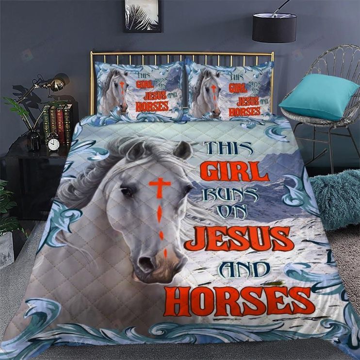 This Girl Runs On Jesus And Horsest Bedding Set This Girl Runs On Jesus And Horsest Bedding Set