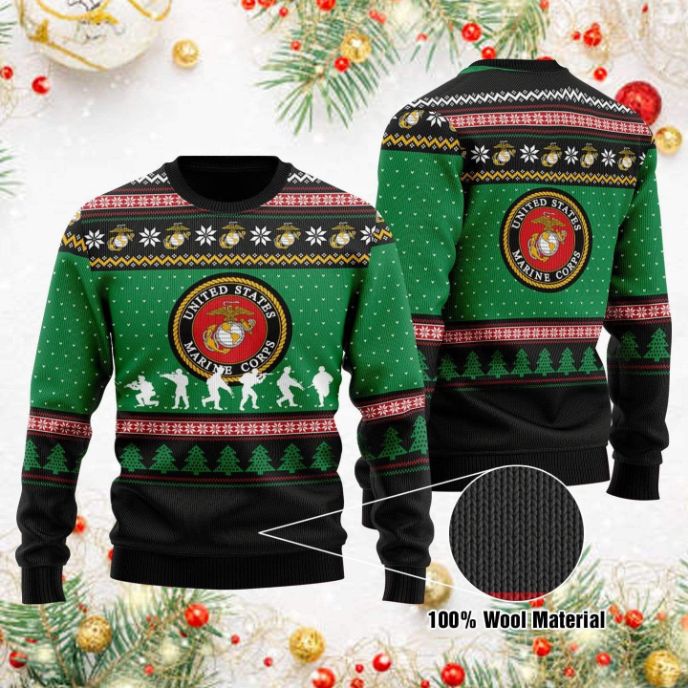 US Marine Corps Green Christmas 3D Ugly Sweater US Marine Corps Green Christmas 3D Ugly Sweater