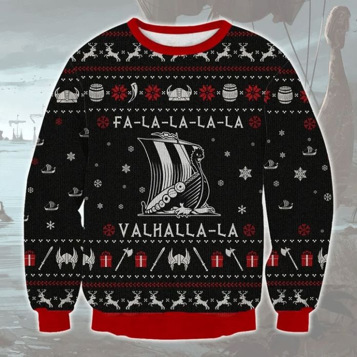 Viking Ugly Christmas Sweater, Fa La La La La Valhalla Viking Ugly Christmas Sweater, Fa La La La La Valhalla