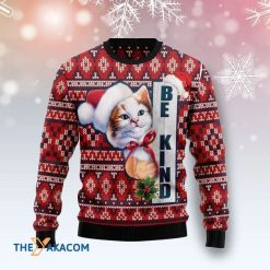 White And Brown Cat Be Kind Gift For Christmas Ugly Sweater