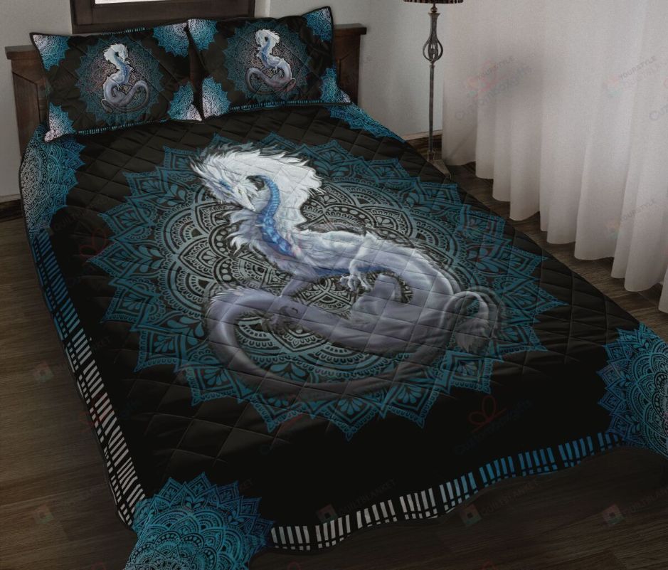 White Dragon Mandala Quilt Bedding Set White Dragon Mandala Quilt Bedding Set