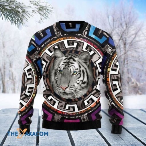 White Tiger In Circle Pattern 3D Sweater Gift For Christmas