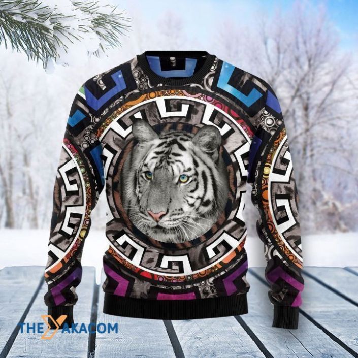 White Tiger In Circle Pattern 3D Sweater Gift For Christmas White Tiger In Circle Pattern 3D Sweater Gift For Christmas