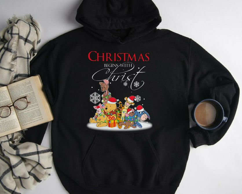 Winnie The Pooh Christmas Begins With Christ Unisex Hoodie Winnie The Pooh Christmas Begins With Christ Unisex Hoodie