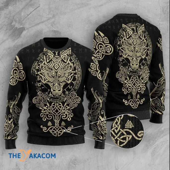 All Over Printed Sweater Black Viking Wolf All Over Printed Sweater Black Viking Wolf