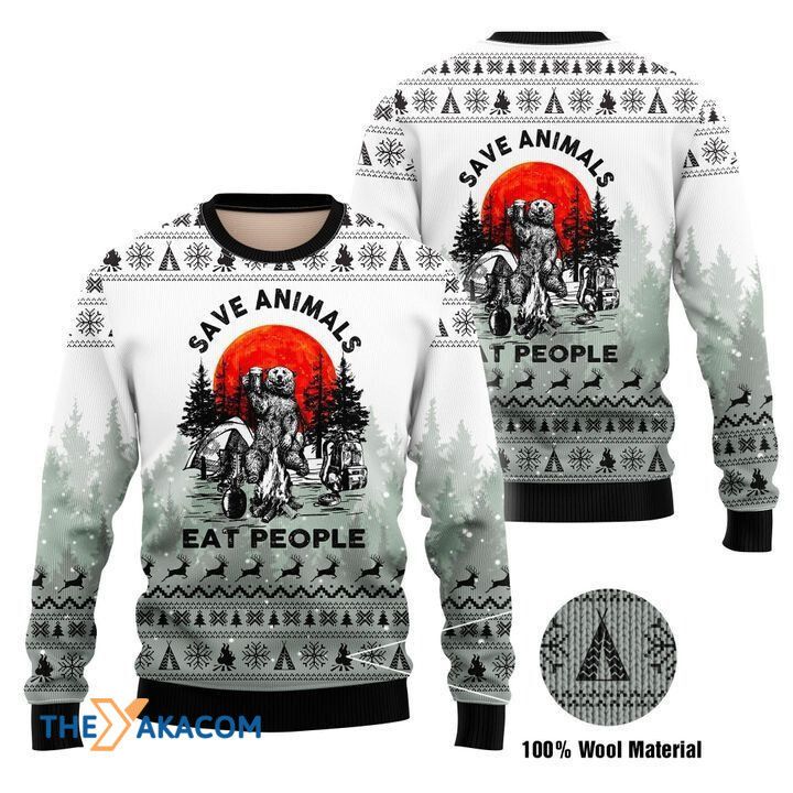 All Over Printed Sweater Save Animals Eat People All Over Printed Sweater Save Animals Eat People