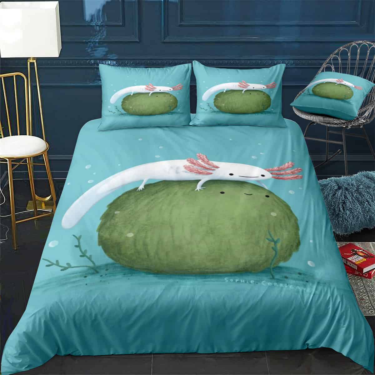Axolotl On A Mossball Bedding Set Axolotl On A Mossball Bedding Set