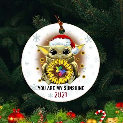 Baby You Are My Sunshine Sunflower Yoda Christmas Ceramic Ornament