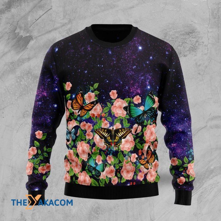 Beautiful Butterflies Pink Flowers 3D Sweater Beautiful Butterflies Pink Flowers 3D Sweater
