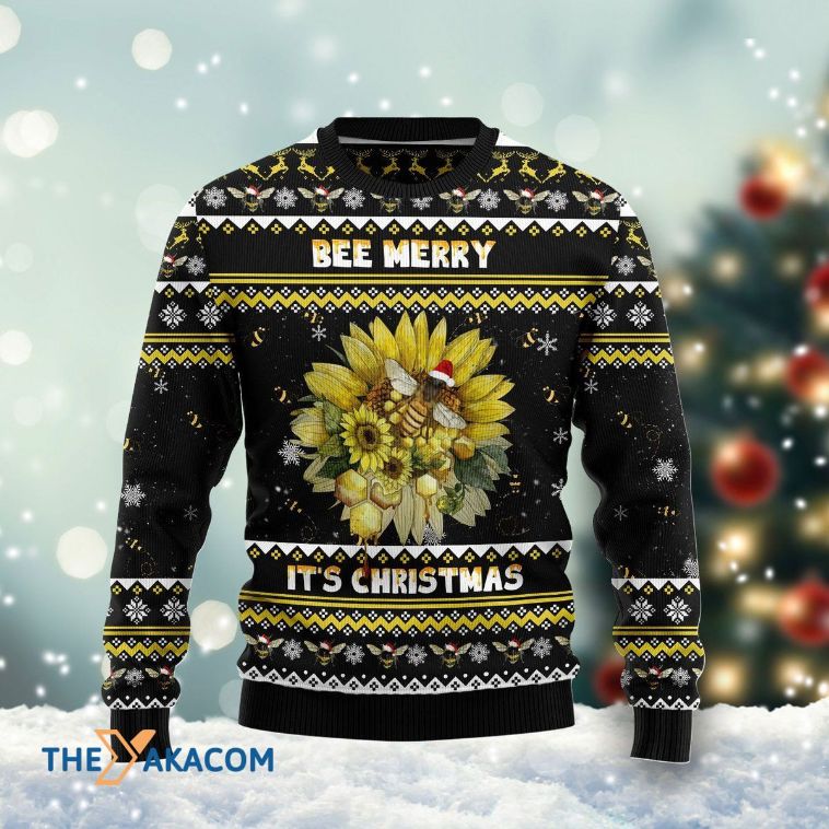 Bee And Flowers Merry It's Time Awesome 3D Sweater Christmas Bee And Flowers Merry It's Time Awesome 3D Sweater Christmas