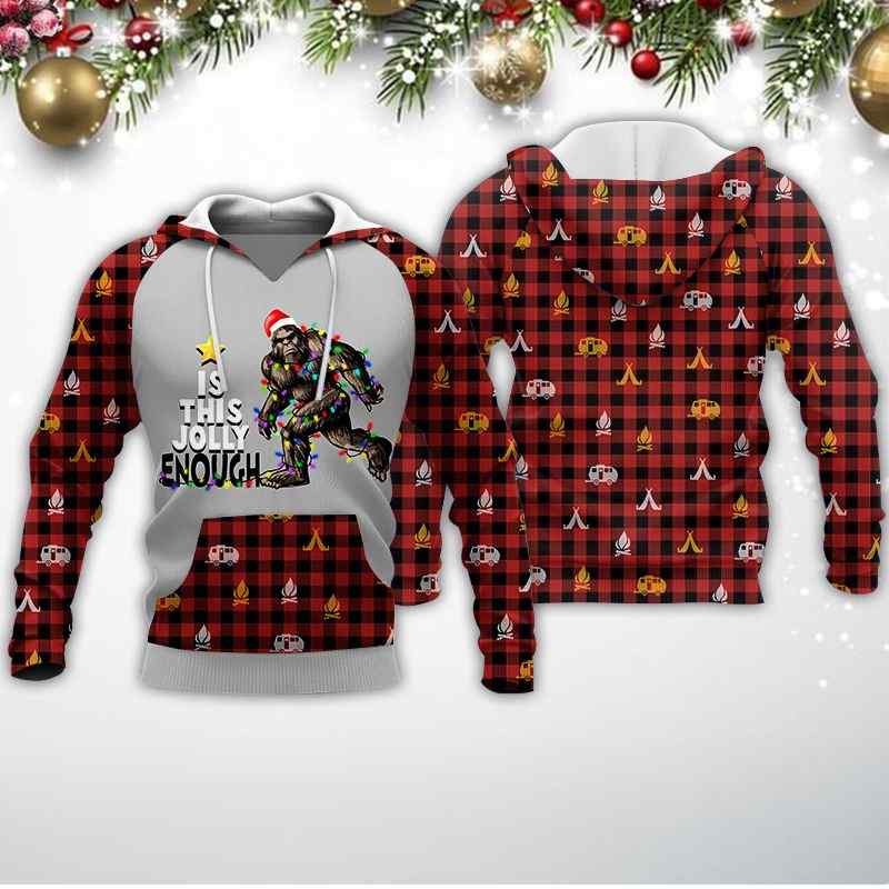 Bigfoot Jolly Enough Christmas Red Plaid Camping Bigfoot Jolly Enough Christmas Red Plaid Camping