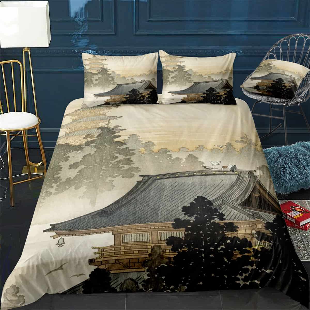 Birds On Japanese Pagoda Bedding Set Birds On Japanese Pagoda Bedding Set