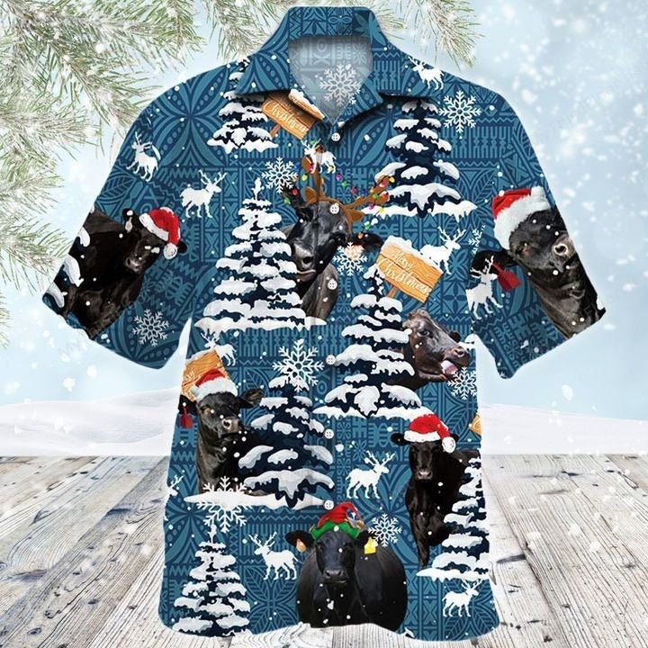 Black Angus Cattle Lovers Blue Tribal Christmas Hawaiian Shirt T-Shirt Black Angus Cattle Lovers Blue Tribal Christmas Hawaiian Shirt T-Shirt