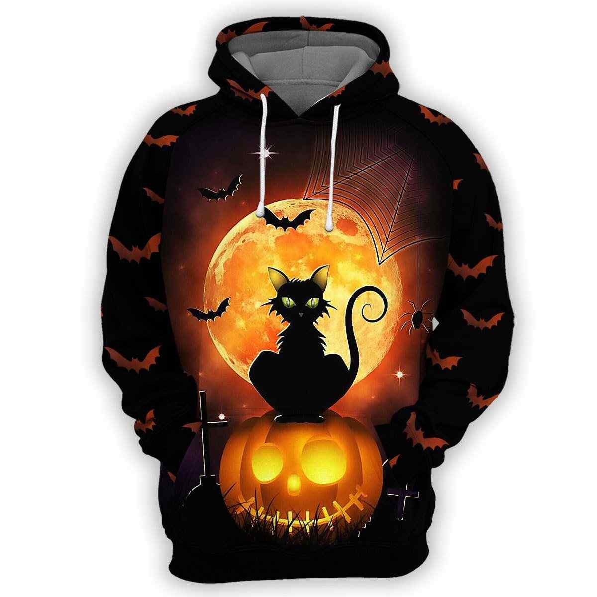 Black Cat Halloween All Over Print Unisex Hoodie Black Cat Halloween All Over Print Unisex Hoodie