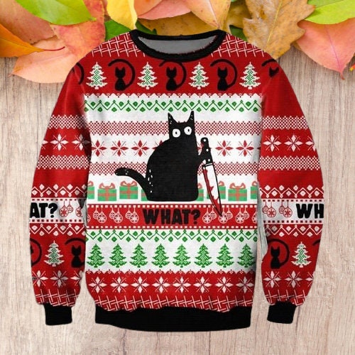 Black Cat What ugly Christmas Sweatshirt 3D Black Cat What ugly Christmas Sweatshirt 3D