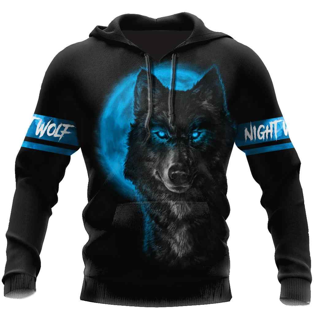 Blue Wolf All Over Printed Unisex Hoodie Blue Wolf All Over Printed Unisex Hoodie