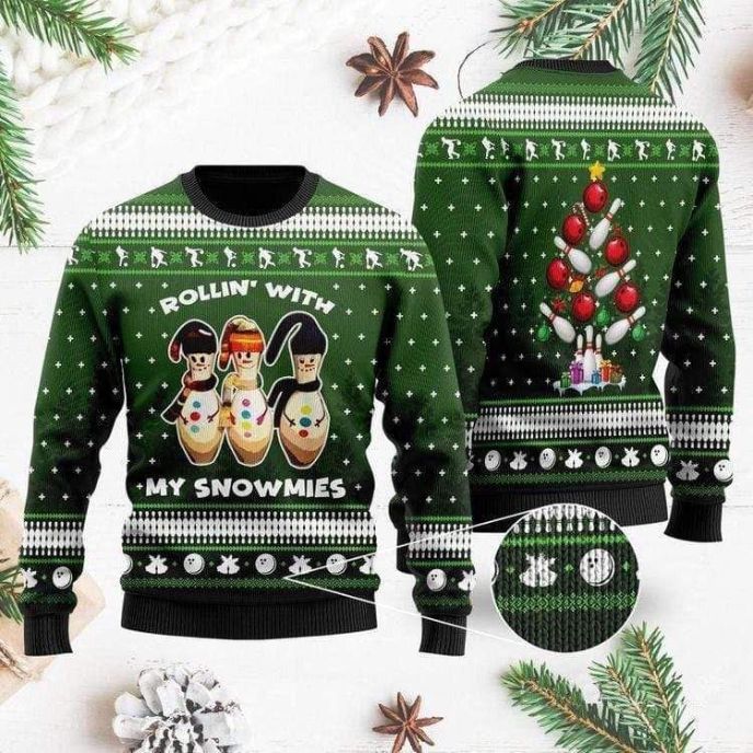 Bowling Rolling Snowmies All Over Printed Sweater Bowling Rolling Snowmies All Over Printed Sweater