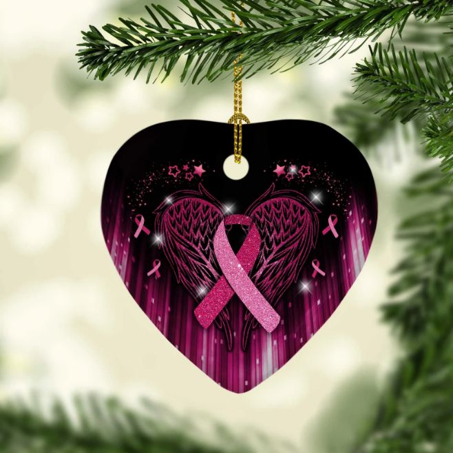 Breast Cancer Awareness Ribbon Christmas Ceramic Ornament Breast Cancer Awareness Ribbon Christmas Ceramic Ornament