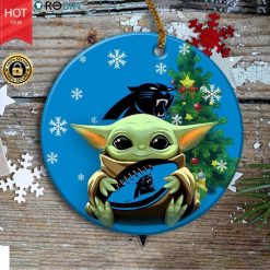 Carolina Panthers Baby Yoda Christmas Ceramic Ornament
