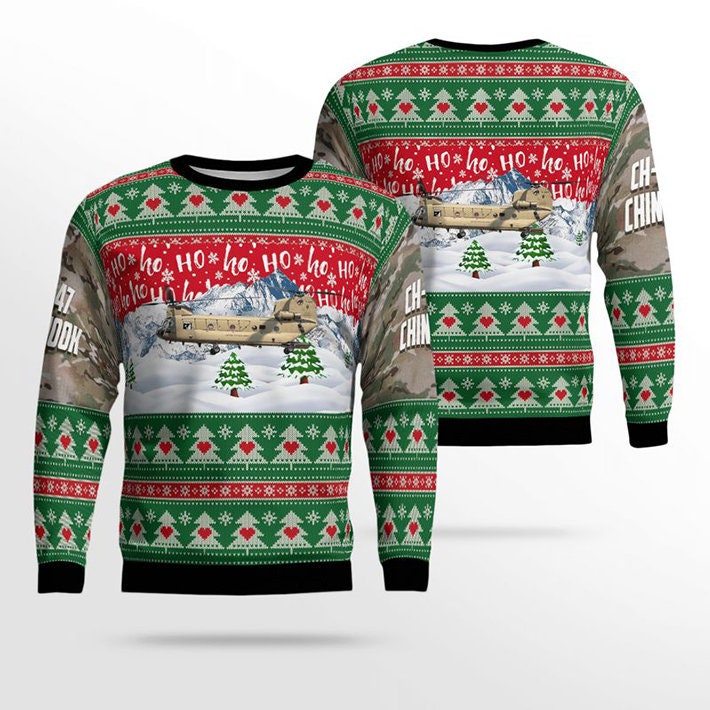 CH-47F US Army Chinook Ho Ho Ho Ugly Christmas Sweater CH-47F US Army Chinook Ho Ho Ho Ugly Christmas Sweater