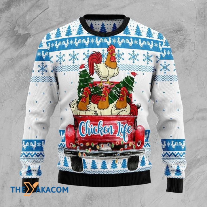 Chicken Life Awesome All Over Printed Xmas Sweater Chicken Life Awesome All Over Printed Xmas Sweater